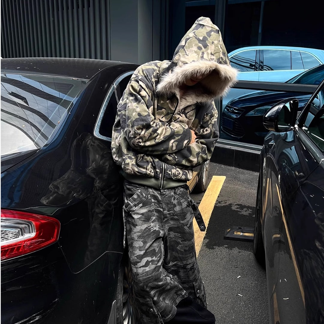 Camo fur jacket